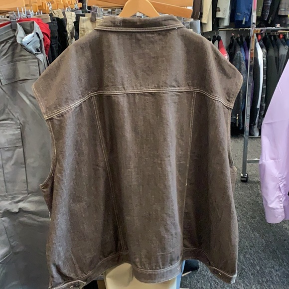 Big and tall DENIM JEAN VEST in  brown khaki tan. - Picture 3 of 3